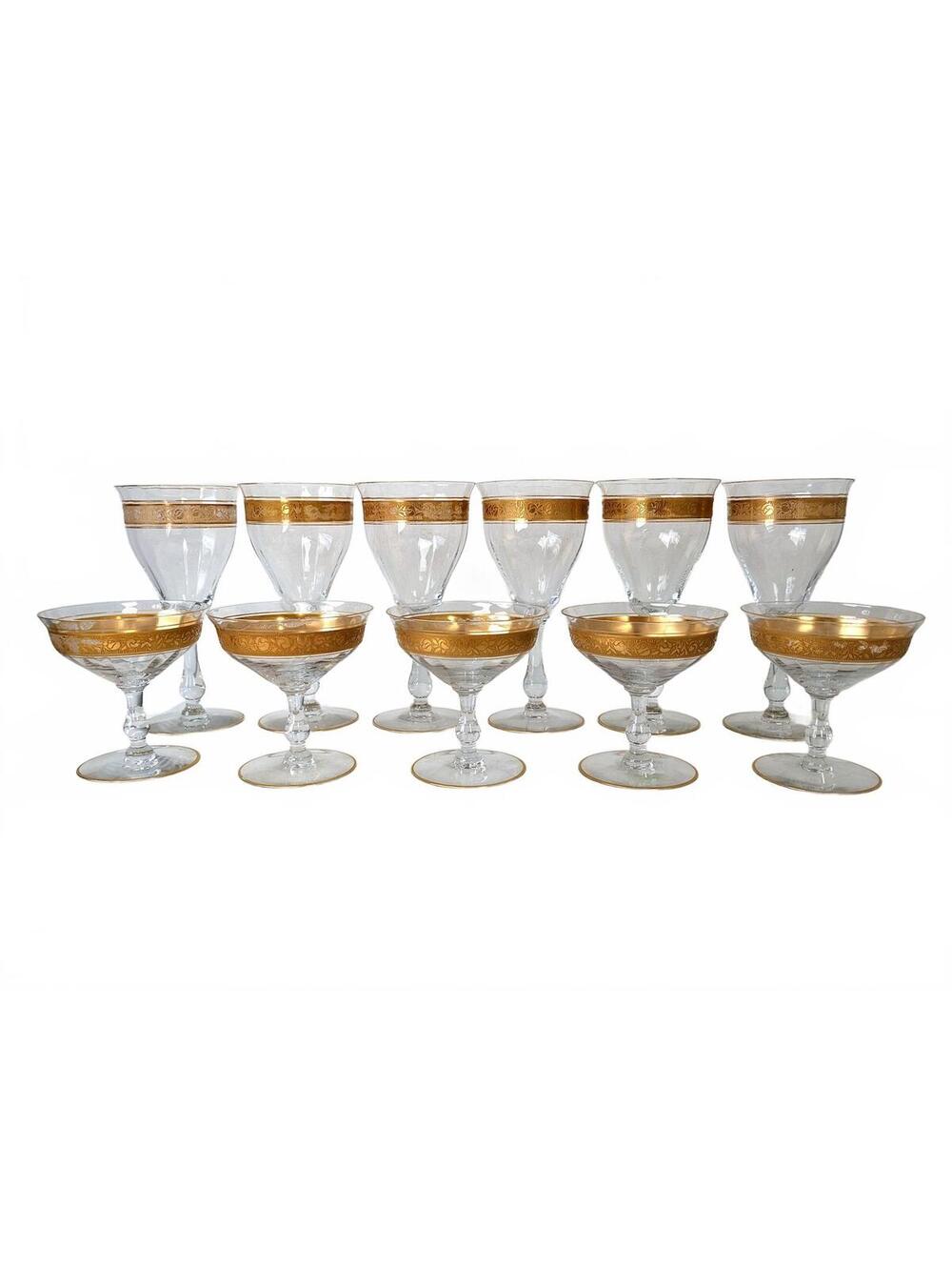 Tiffin Franciscan Rambler Rose Glasses Cocktail Sherbet Champagne Gold Set of 11